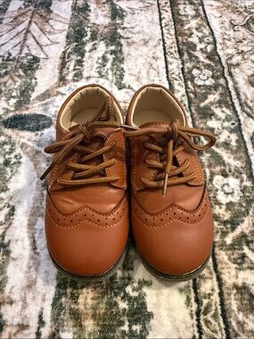 Toddler Tan Brogue Lace-Up Dress Shoes